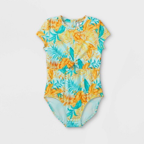 Girls' Tropical Charm Leaf Printed One Piece Rash Guard Swimsuit - Cat &  Jack™ : Target