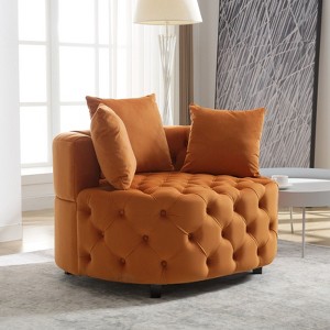 CAVINAS 36.6" Sofa Chair Accent Chair Modern Velvet Upholstered Sofa Couch Classical Barrel Chair with 3 Throw Pillows for Living Room - 1 of 4