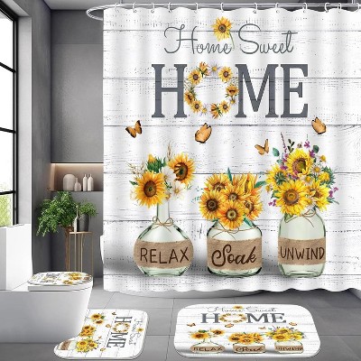LunaLulinlk Home Sweet Home Sunflower Polyester Shower Curtain