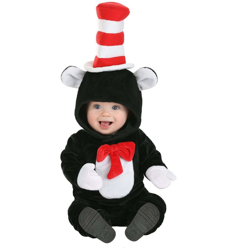 HalloweenCostumes.com 9-12 Months   Dr. Seuss Cat in the Hat Costume Infant One-Piece Jumpsuit., Black/Red/White, 1 of 4