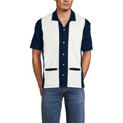 Lands' End Men's Short Sleeve Supima Retro Camp Collar Button Through Shirt