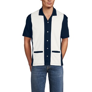 Lands' End Men's Short Sleeve Supima Retro Camp Collar Button Through Shirt - 1 of 4