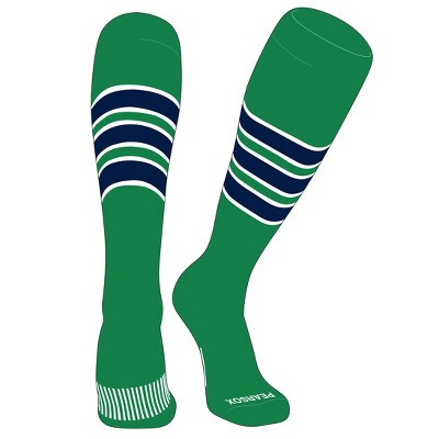 PEAR SOX Striped OTC Baseball, Softball, Football Socks (C) Kelly Green, White, Navy (XL)