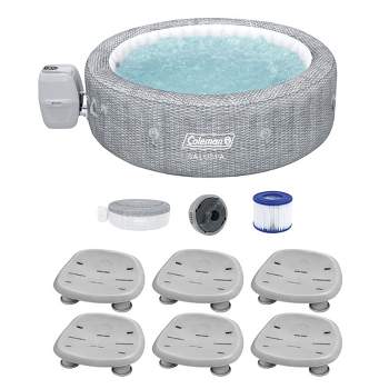 Bestway Coleman Sicily AirJet Inflatable Round Hot Tub with EnergySense Cover & 6 SaluSpa Underwater Non-Slip Pool Spa Seat with Adjustable Legs, Gray
