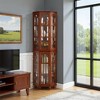 SpassWay 70"H Mirrored Back Corner Curio Solid Wood Legs 4 Glass Shelves Lighting walnut and white - 2 of 4