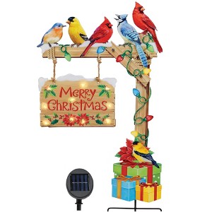 Collections Etc Solar Powered Merry Christmas Birds Garden Stake - 1 of 2