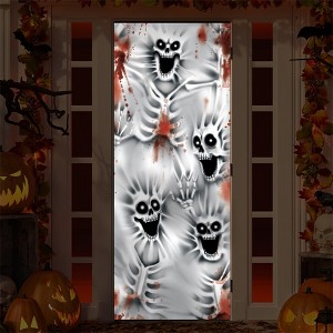 SYNCFUN 30’’x72’’ Halloween Scary Skeleton Door Cover Decoration, Haunted House Halloween Stickers Party Supplies Favors Garage Door Window Wall Cover - 1 of 4