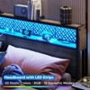 Bed Frame Metal Platform Bed with LED Storage Headboard Charge Station - 3 of 4