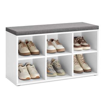 VASAGLE Shoe Bench, Shoe Storage Organizer with 6 Compartments and 3 Adjustable Shelves Cushioned Seat for  Entryway