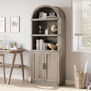 Bookcase 5 Shelf Arched Bookshelf 71.65in Tall Bookcase Farmhouse Display Storage Rack Wooden Bookshelves for Home Office, Living Room - 1 of 4