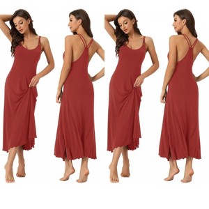 INSPIRE CHIC Women's 2 Pcs Sleeveless Backless Full Slip Camisole Midi Nightgowns - 1 of 4