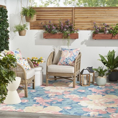Handmade Blue Floral Synthetic 5' x 7' Rectangular Rug