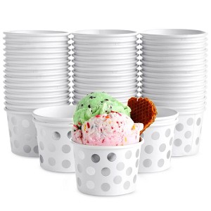 Juvale 50 Pack Paper Ice Cream Cups for Frozen Yogurt, Disposable Dessert Bowls with Silver Foil Polka Dots, 8 oz - 1 of 4