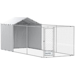 Resenkos Dog House, Pet House,Dog Cave,Galvanized Chain Link Large Outdoor Dog Kennel with Waterproof & UV-Resistant Cover Silver - 1 of 4