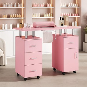 Manicure Table Nail Desk for Nail Tech,Nail Table Beauty Salon Station With Lockable Wheel and Wrist Cushion Rest,Suitable for Spa Beauty Salon - 1 of 4