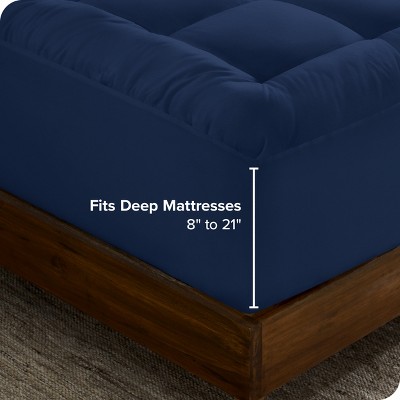 Full Dark Blue Cotton Top Mattress Pad with Down Alternative Fill