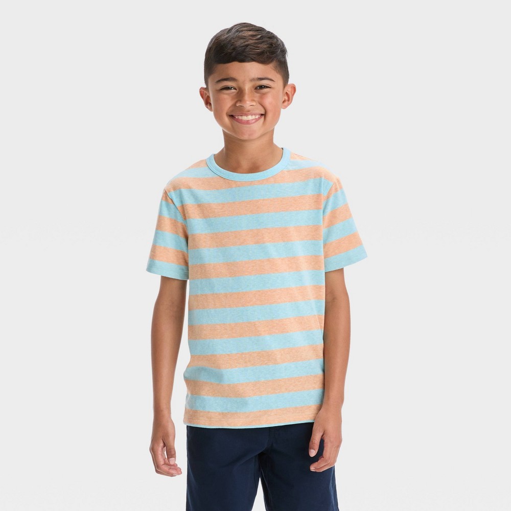 Boys' Short Sleeve Striped T-Shirt - Cat & Jack Blue/Orange XS