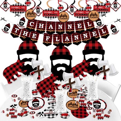 Big Dot of Happiness Lumberjack - Channel The Flannel - Buffalo Plaid Party Supplies - Banner Decoration Kit - Fundle Bundle