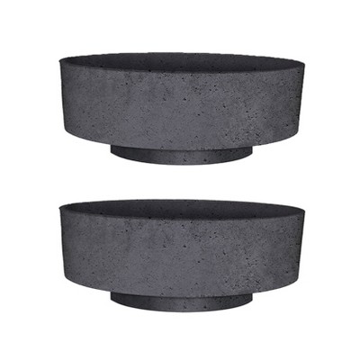 The HC Companies 6 Inch Round Plastic Capri Bowl Decorative Indoor Flower Succulent Planter Pot with Drain Plug Hole, Faux Concrete (2 Pack)