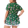 Agnes Orinda Women's Plus Size V Neck Short Sleeve Floral Print Tiered Peplum Blouses - 4 of 4