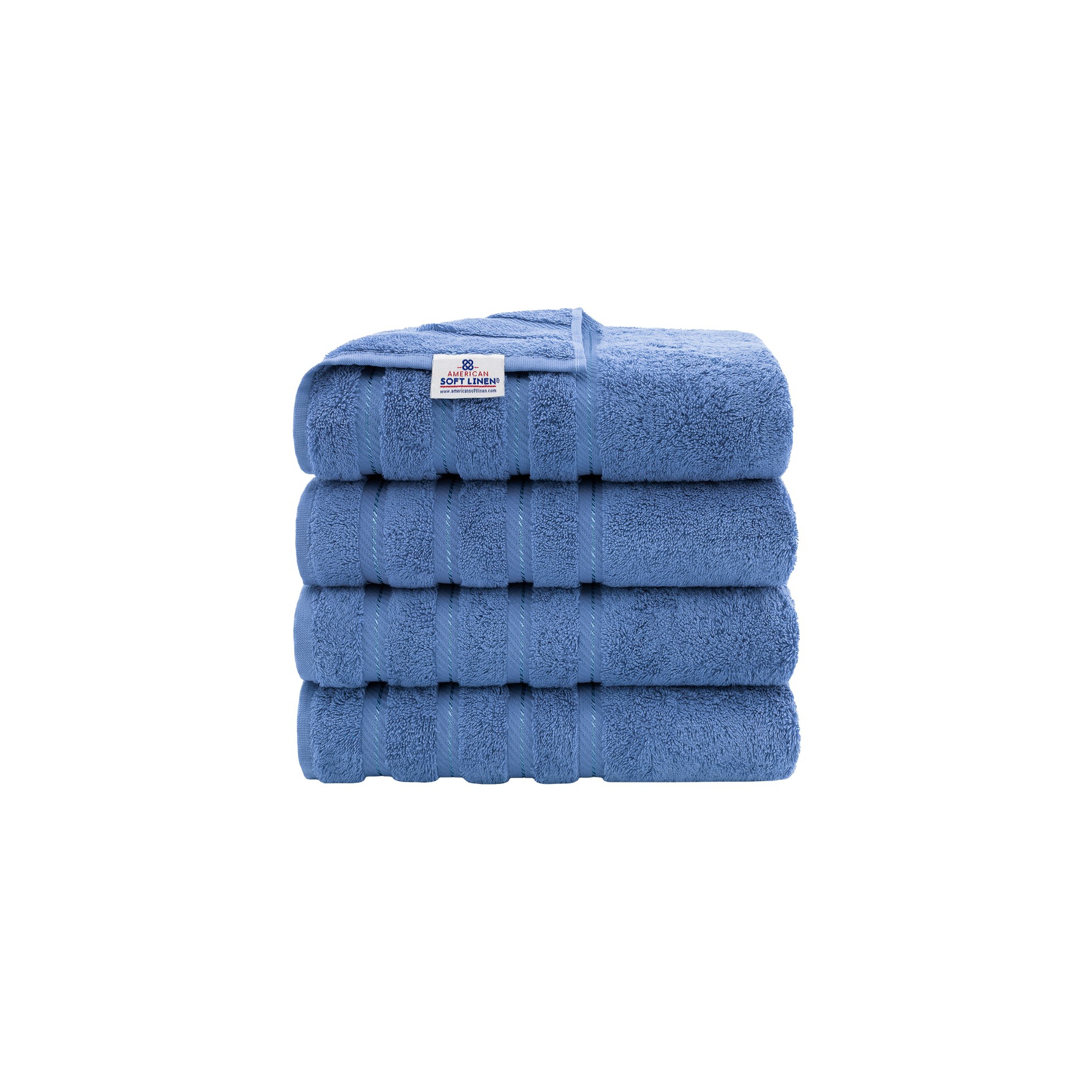 American Soft Linen 4 Pack Bath Towel Set, 100% Cotton, 27 inch by 54 inch Bath Towels for Bathroom, Electric Blue