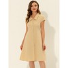 Allegra K Women's Short Sleeve Cotton Work Collar Midi Button Down A Line Dresses - 3 of 4