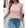 Women's Striped Puff Sleeve Knit Top - Crew Neck Structured Shoulder Fitted Casual Blouse with Timeless Stripe Pattern - 3 of 4