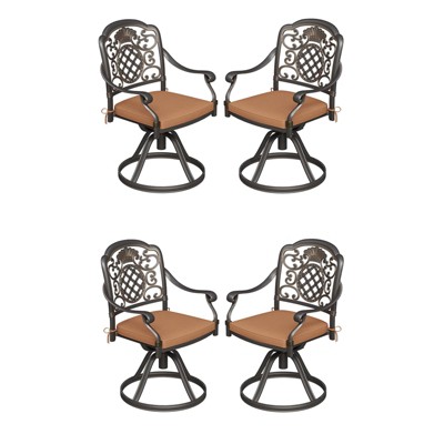 Swivel Patio Chairs Set of 2/4/6, Aluminum Outdoor Chairs with Removable Cushions, Metal Frame, Comfortable for Garden, Balcony, Indoor Use, Brown