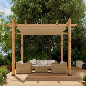 GustoWave Patio 10x10 Ft Wood-Grain Post Pergola Gazebo for Backyard Garden Porch - 1 of 4
