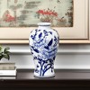 HomeRoots 13" Blue And White Floral Chinoiserie Round Porcelain Table Vase - 2 of 4