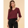 INSPIRE CHIC Women's V Neck 3/4 Sleeves Ligthweight Check Plaid Blouses - 3 of 4