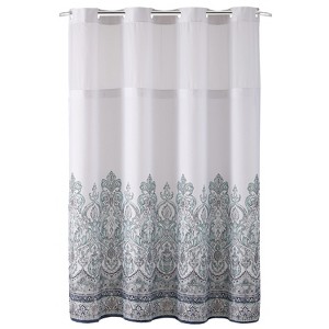 Damask Border Shower Curtain with Liner Blue - Hookless