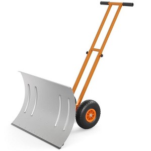 30 Inch Heavy Duty Wheeled Snow Shovel, Adjustable Metal Snow Pusher with 5-Position Handle & Multi-Angle Carbon Steel Blade - 1 of 4