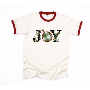 Simply Sage Market Women's Joy Christmas Lights Short Sleeve Ringer Tee - 1 of 3