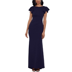 Betsy & Adam Womens Ruched Ruffle-Sleeve Gown Fit & Flare Dress, Blue, 2P - 1 of 1