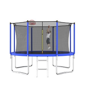 SEVOBAL Trampolines, 12FT Outdoor Trampoline with Basketball Hoop and Safety Enclosure for Family Recreation, Blue, 144.09"*144.09"*102.75" - 1 of 4