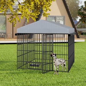 Gulches Large Dog Kennel Outdoor Pet Pens Dogs Run Enclosure Animal Hutch Metal Coop Fence with Roof Cover(6.6'L x 6.6'W x 6.4'H) - 1 of 4