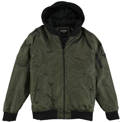 GUESS Mens Removable Hood Bomber Jacket