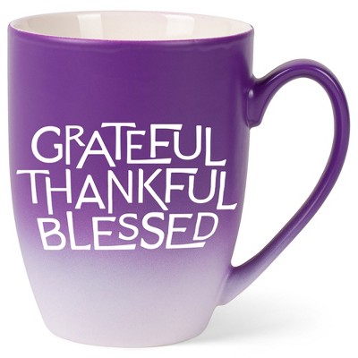 Elanze Designs Grateful Thankful Blessed Two Toned Ombre Matte Purple and White 12 ounce Ceramic Stoneware Coffee Cup Mug