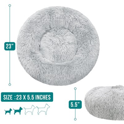 Light Gray Small Round Plush Donut Pet Bed