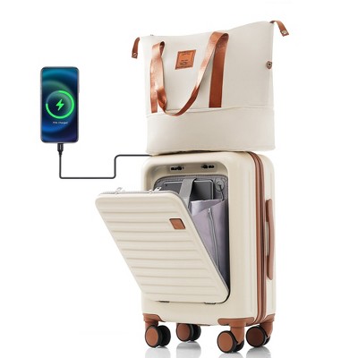 2pc/3pc/4pc ABS Hard Shell Luggage Sets, Front Opening Suitcase with USB Port, Cup Holder and Spinner Wheels 4W -ModernLuxe