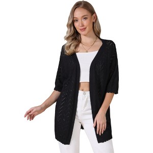 INSPIRE CHIC Women's Half Sleeve Lightweight Open Front Sheer Knit Casual Cardigan - 1 of 4
