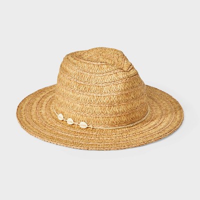 Straw Fedora with Shell Detail - Universal Thread™ Tan