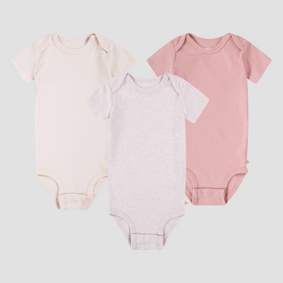 Image of Huggies Baby Girls' 3pk Organic Bodysuit - Pink 6M