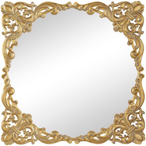 Metal Floral Carved Acanthus Wall Mirror with Distressed Details Gold - The Novogratz - 1 of 4