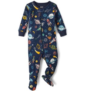 The Children's Place Toddler Boys Long Sleeve Space Snug Fit Cotton Footed One Piece Pajamas - 1 of 3