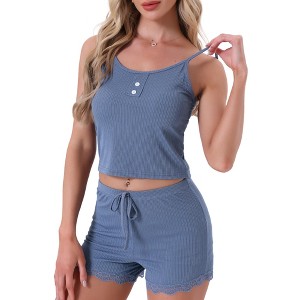 INSPIRE CHIC Women's Pajamas Ribbed Knit Lace Trim Camisole Sleepwear Sleeveless Tank Top with Shorts Lounge Sets - 1 of 4