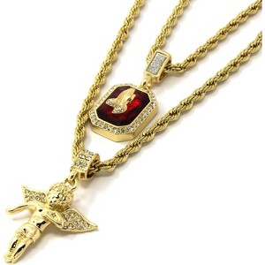 Men's Gold Hip Hop Chain Set - 24" & 30" Rope Chains with Angel Pendant & Ruby CZ Stones - 1 of 4