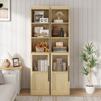 Garvee 70" Narrow Bathroom Cabinet with Glass Door & Open Shelves – Slim Waterproof Engineered Wood Storage