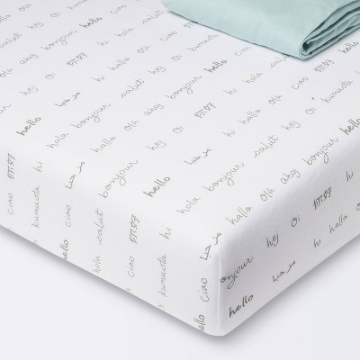 Image of Fitted Jersey Crib Sheet - Cloud Island™ Hello and Solid Green - 2pk